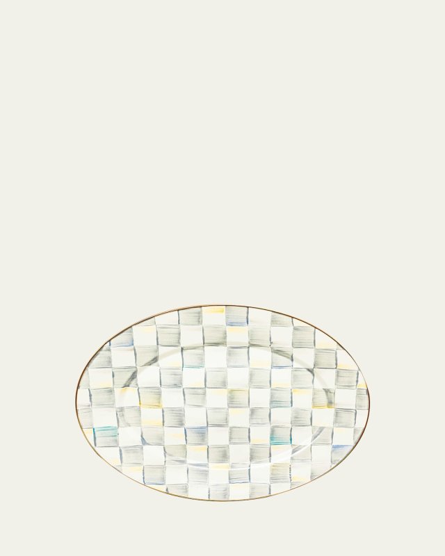 Sterling Check Enamel Oval Platter, Medium